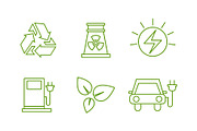 Eco energy line icons set, green
