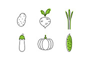 Fresh vegetables line icons set