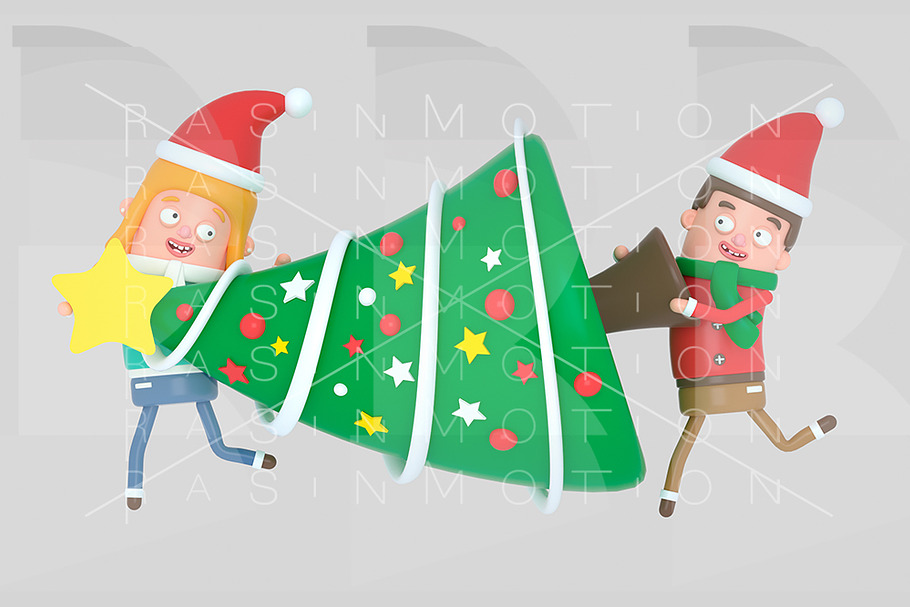 Christmas Young Couple carrying a tr in Illustrations - product preview 8