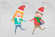 Christmas Young couple running 