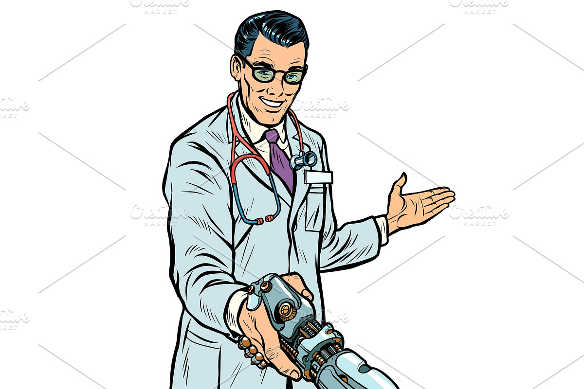 doctor handshake to robot, medicine in Illustrations - product preview 8