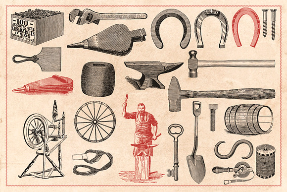 120 Vintage Tools & Craft in Illustrations - product preview 2