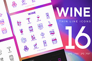 Wine | 16 Thin Line Icons Set
