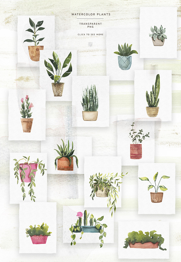 Watercolor Potted Plants in Illustrations - product preview 1
