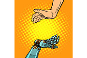 Human and robot hands. presentation