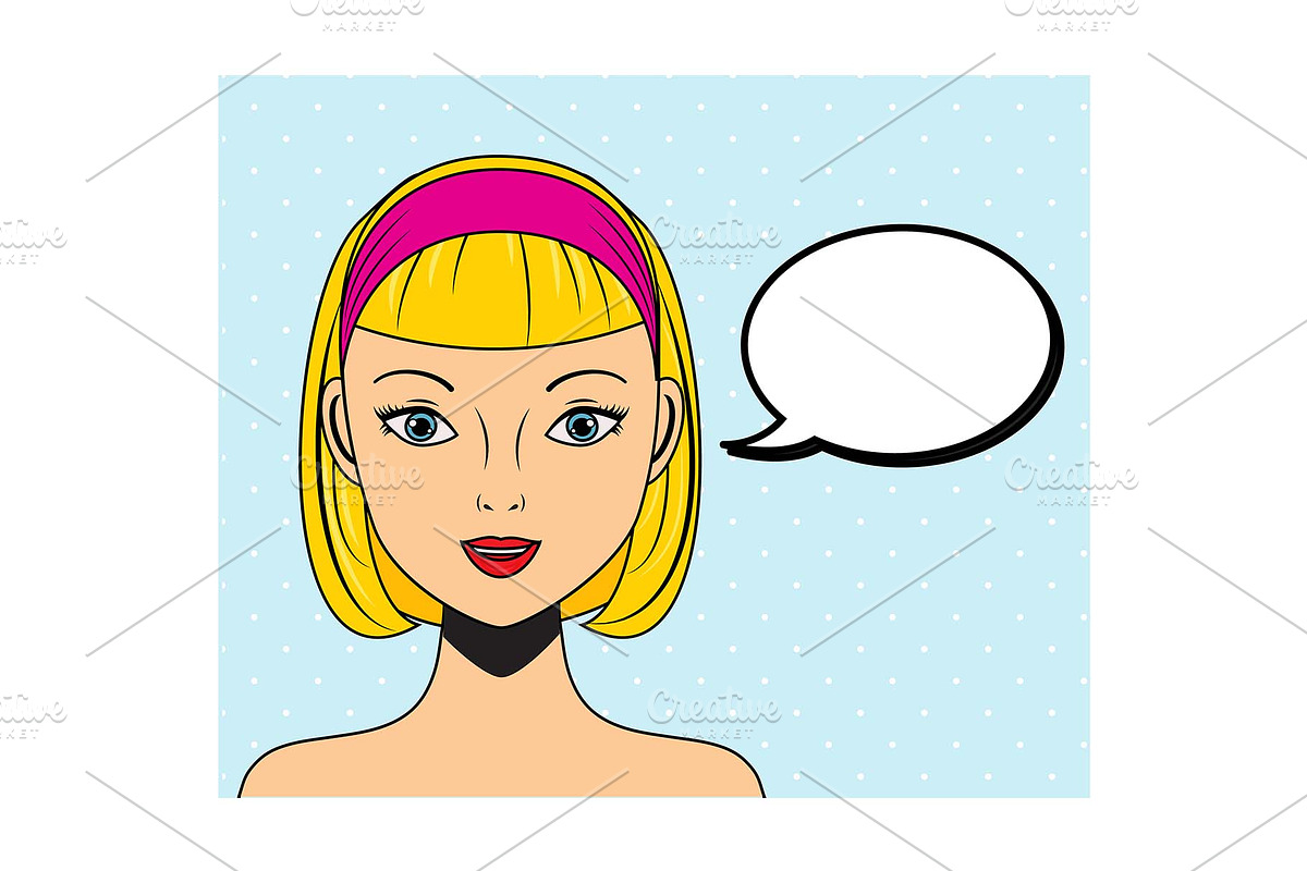pop art woman with speech bubble in Illustrations - product preview 8