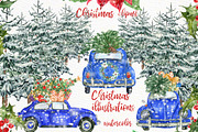 Watercolor Christmas Cars Clipart