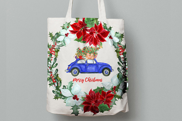 Watercolor Christmas Cars Clipart in Illustrations - product preview 2