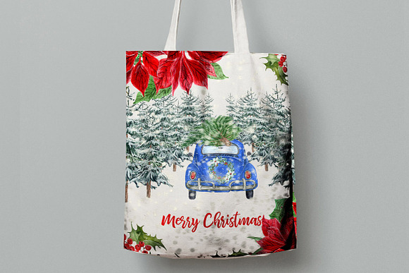 Watercolor Christmas Cars Clipart in Illustrations - product preview 3