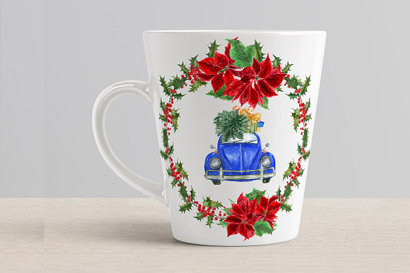 Watercolor Christmas Cars Clipart in Illustrations - product preview 6