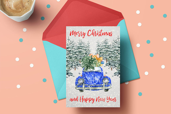 Watercolor Christmas Cars Clipart in Illustrations - product preview 7