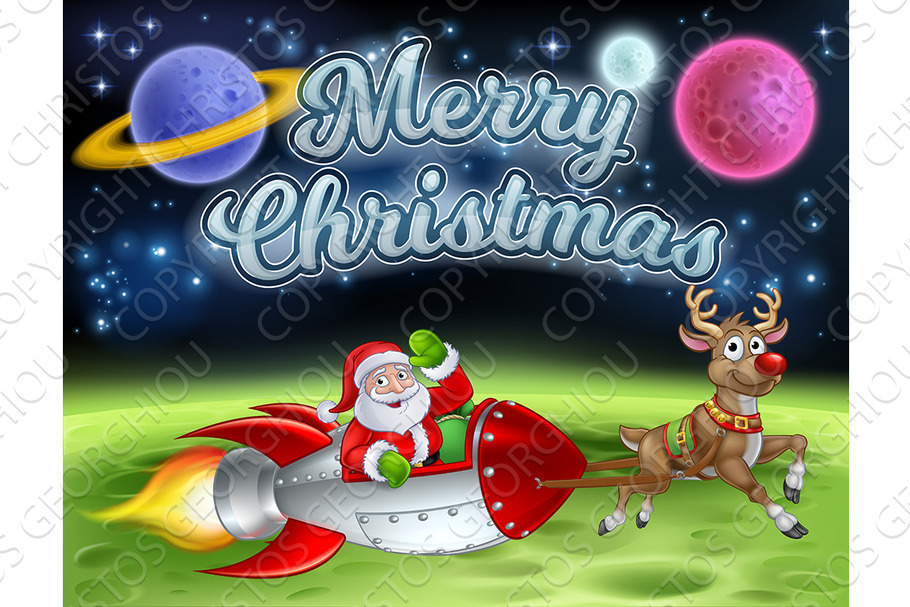 Santa Claus Rocket Sleigh Merry in Illustrations - product preview 8