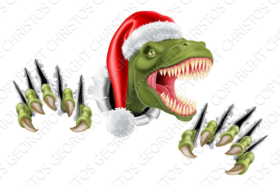 Santa Christmas Hat T Rex Dinosaur