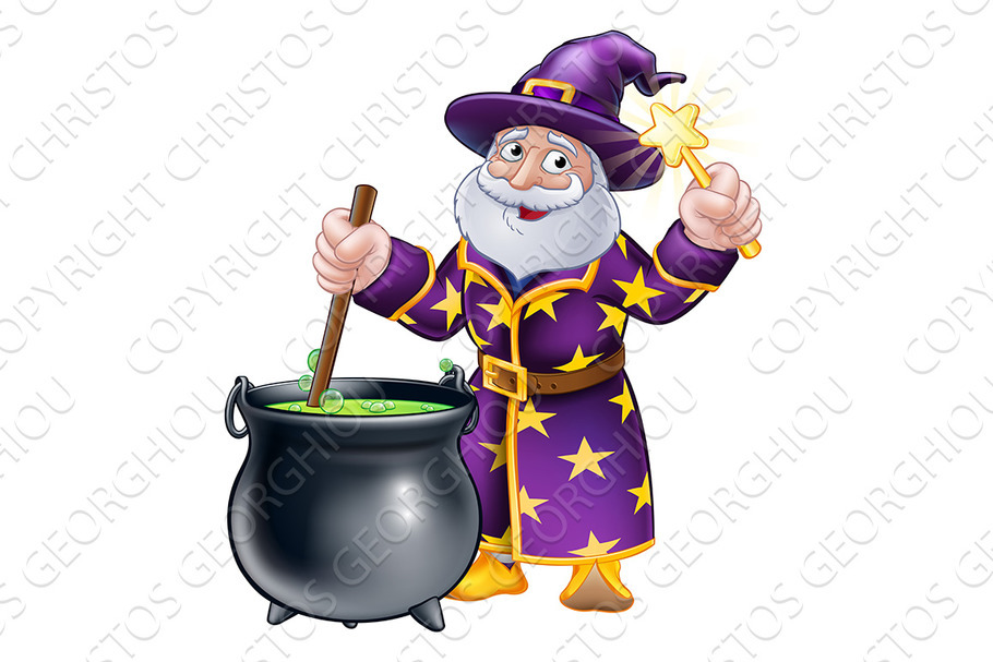 Wizard with Cauldron and Wand