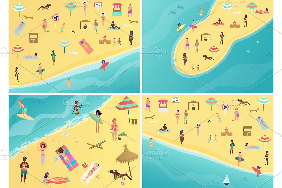 People at beach top view in Illustrations - product preview 8