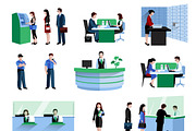 Bank customers and staff icons set