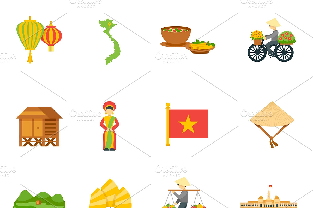 Vietnam travel icons set in Icons - product preview 8