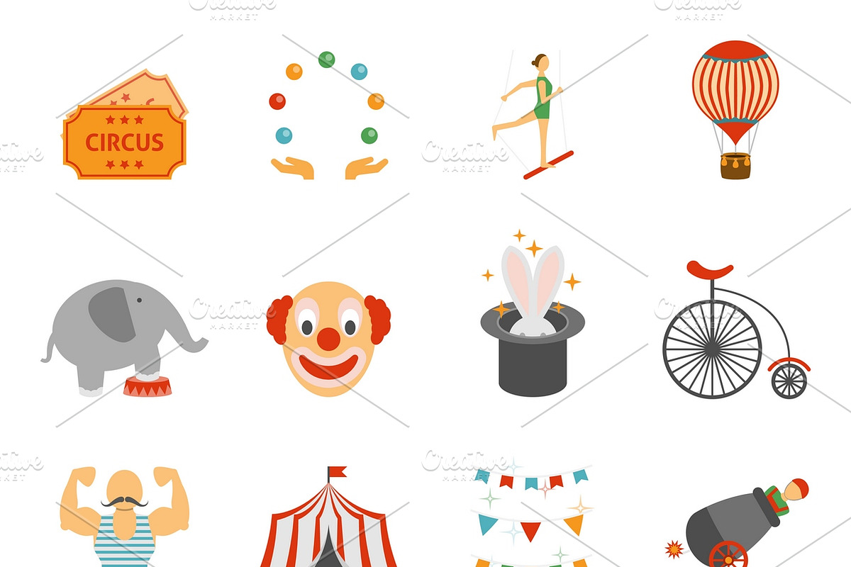Chapito circus icons set flat  in Icons - product preview 8