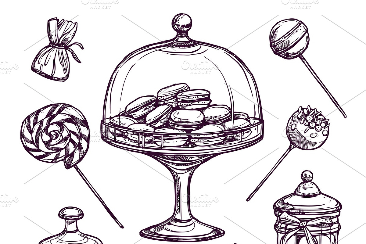 Sweets and candies sketch set in Icons - product preview 8