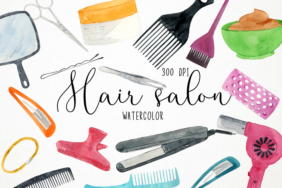 Watercolor Hair Salon Clipart CustomDesigned
