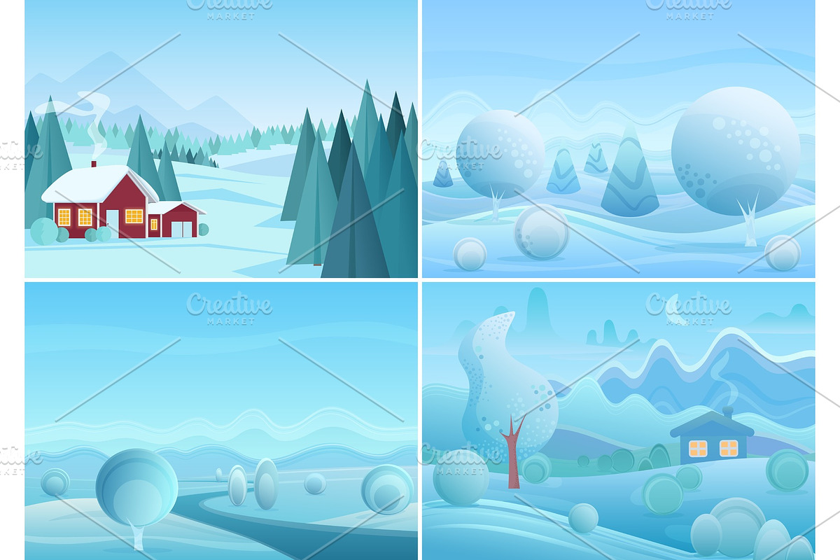 Fantasy winter landscapes collection in Illustrations - product preview 8