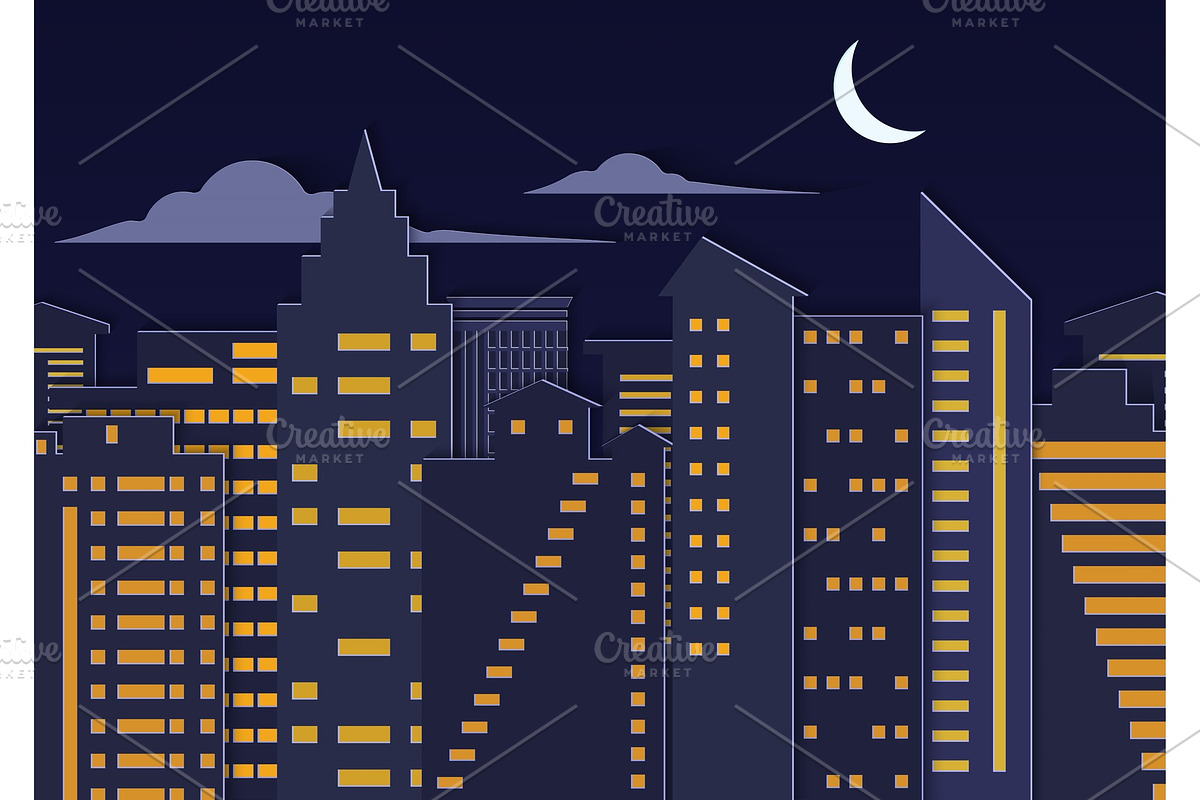 Paper cuted night city in Illustrations - product preview 8