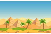 Pyramids in desert landscape