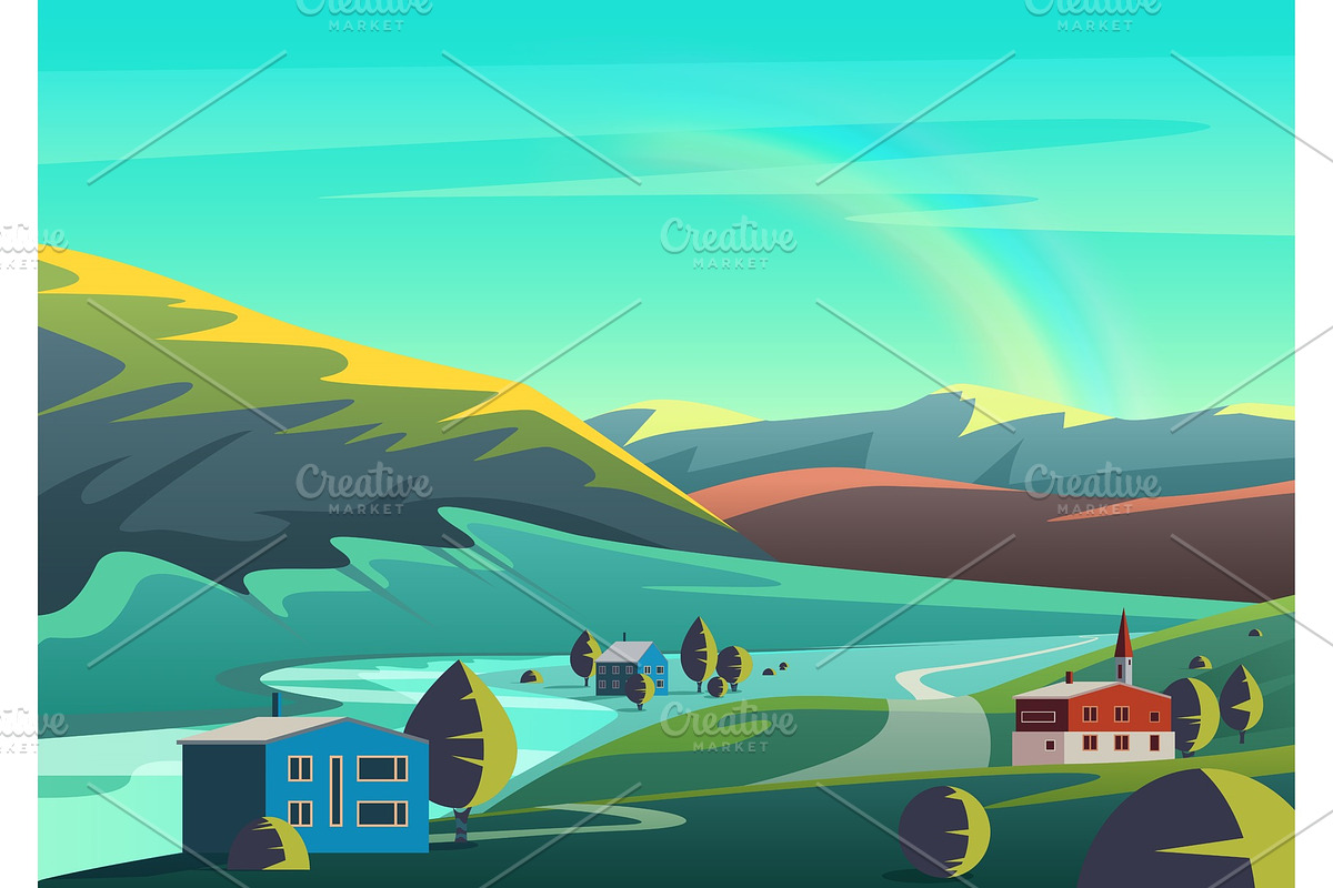 Town in mountains landscape in Illustrations - product preview 8