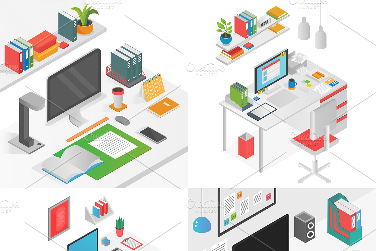 3d Isometric workspace in Illustrations - product preview 8