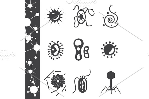 Icons cells of viruses and bacteria