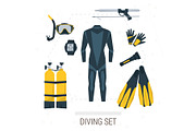 Vector icons set of diving items