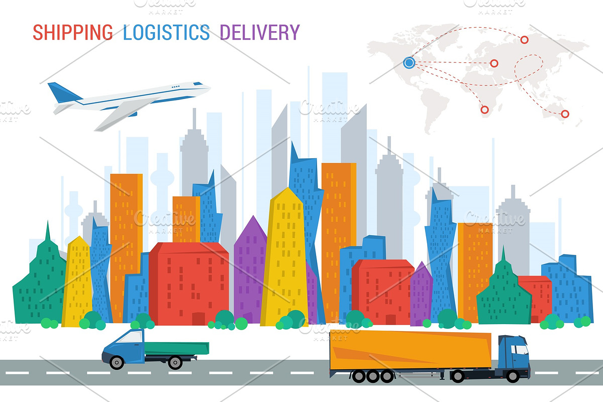 Logistics town road plane trucks in Illustrations - product preview 8