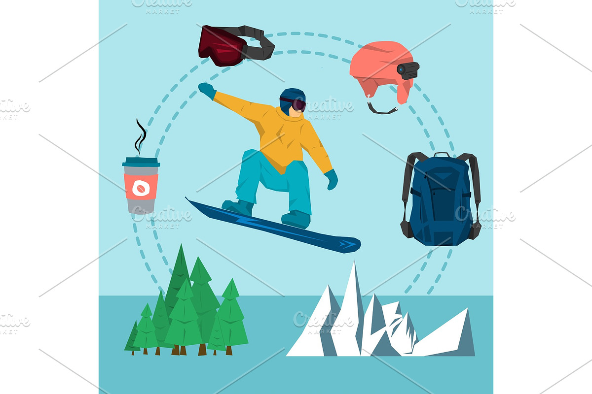 Vector flat set snowboarding sport in Illustrations - product preview 8