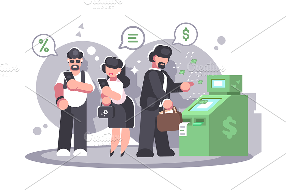 Queue at ATM withdrawing money   in Illustrations - product preview 8