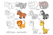 Cartoon african animals outline 