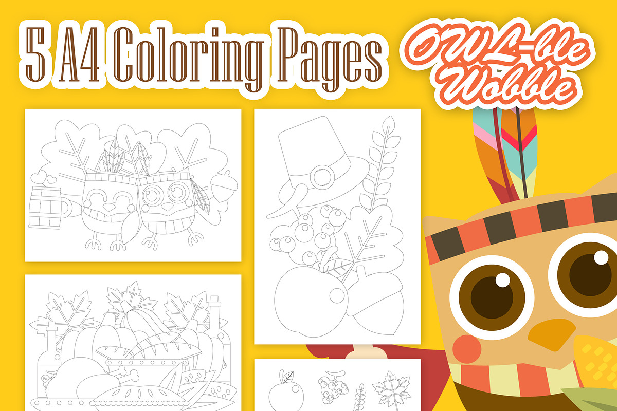 OWL-ble Gobble Coloring Pages in Illustrations - product preview 8