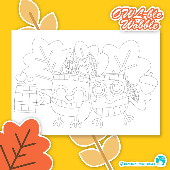 OWL-ble Gobble Coloring Pages in Illustrations - product preview 1