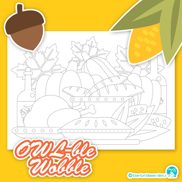 OWL-ble Gobble Coloring Pages in Illustrations - product preview 2