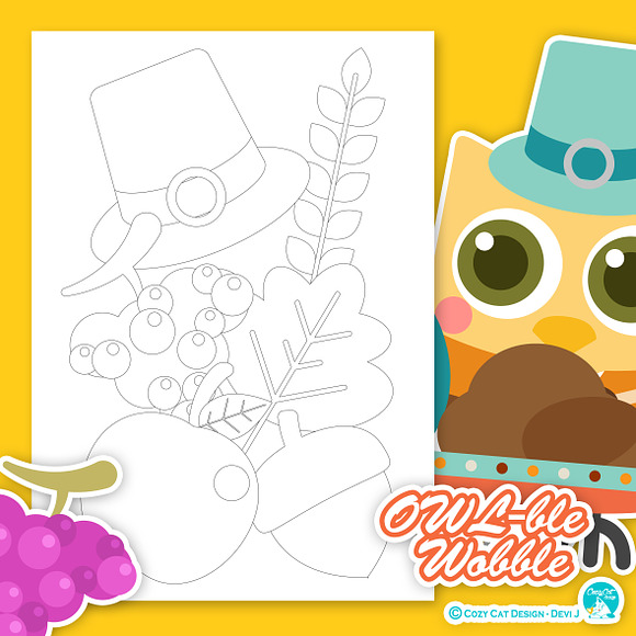 OWL-ble Gobble Coloring Pages in Illustrations - product preview 4