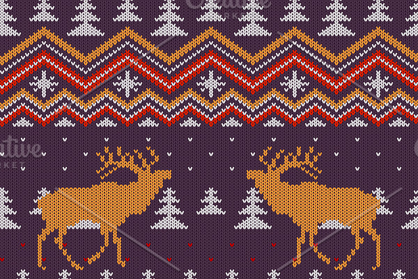 Christmas deers knitted pattern