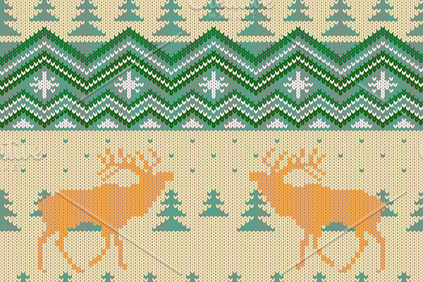 Knitted pattern with red deers