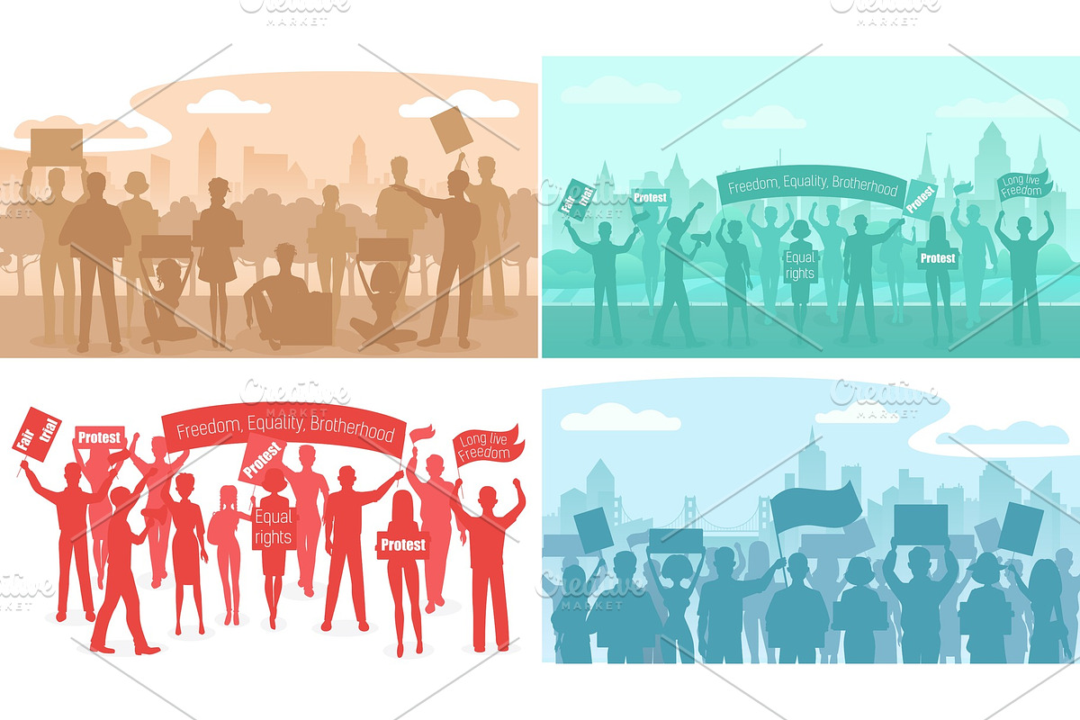 People protesters in city in Illustrations - product preview 8