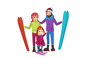 Family skiers with daughter