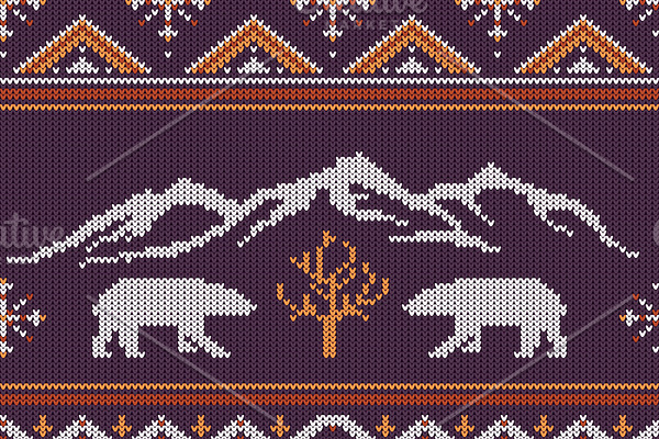 Winter knitted woolen bears pattern