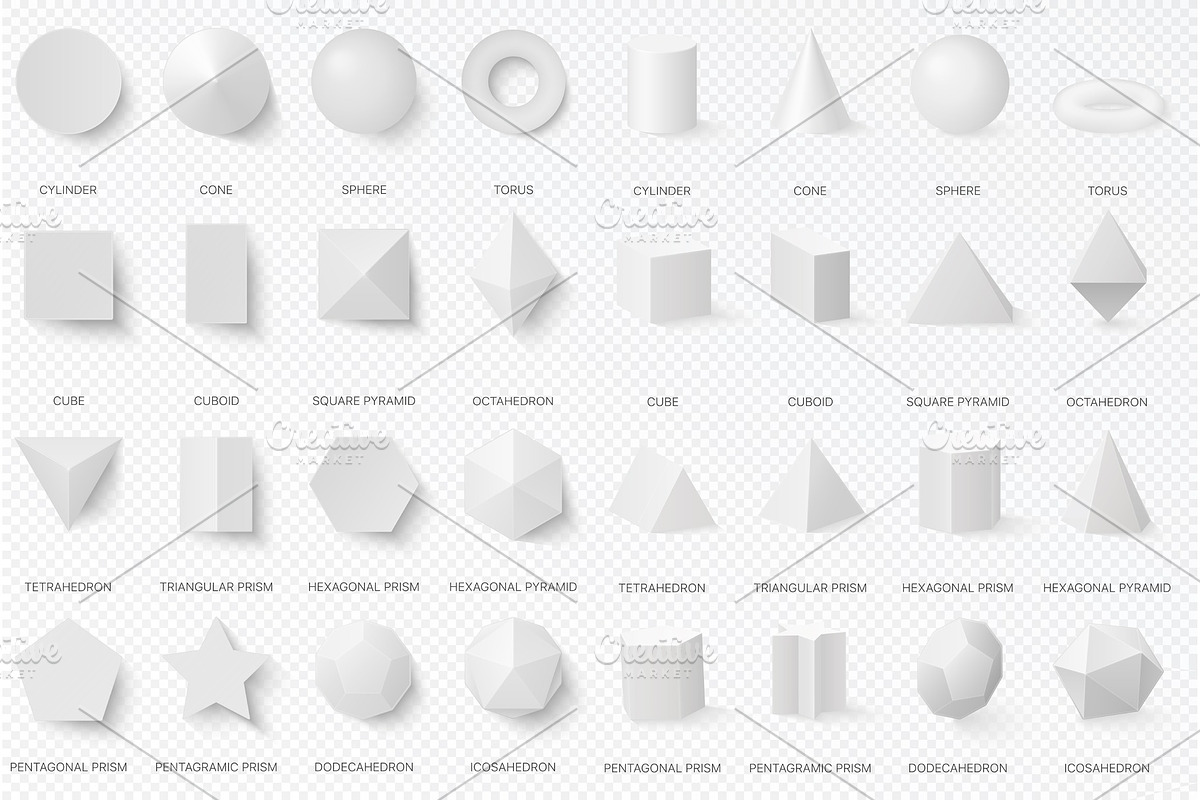 3d volumetric basic white shapes in Illustrations - product preview 8