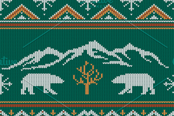 Bears & mountains knitted pattern