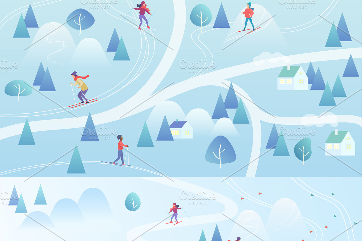 Ski Resort map with Skiers in Illustrations - product preview 8