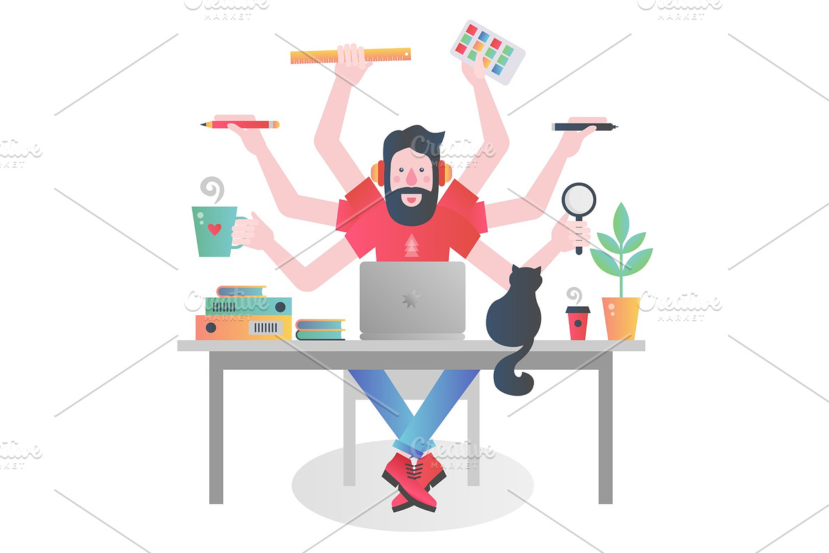 Multitasking man concept. in Illustrations - product preview 8