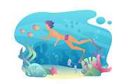 Man snorkeling diving underwater