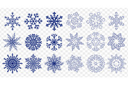 Vector set of blue snowflakes
